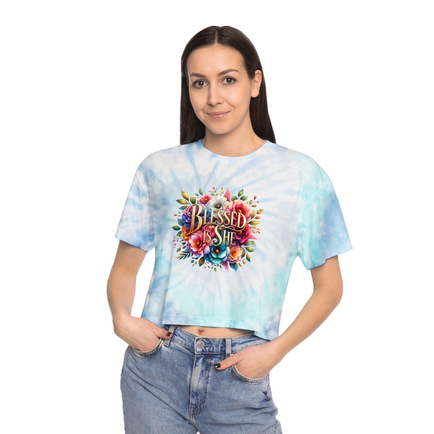 Blessed Is She Women's Tie-Dye Crop Tee