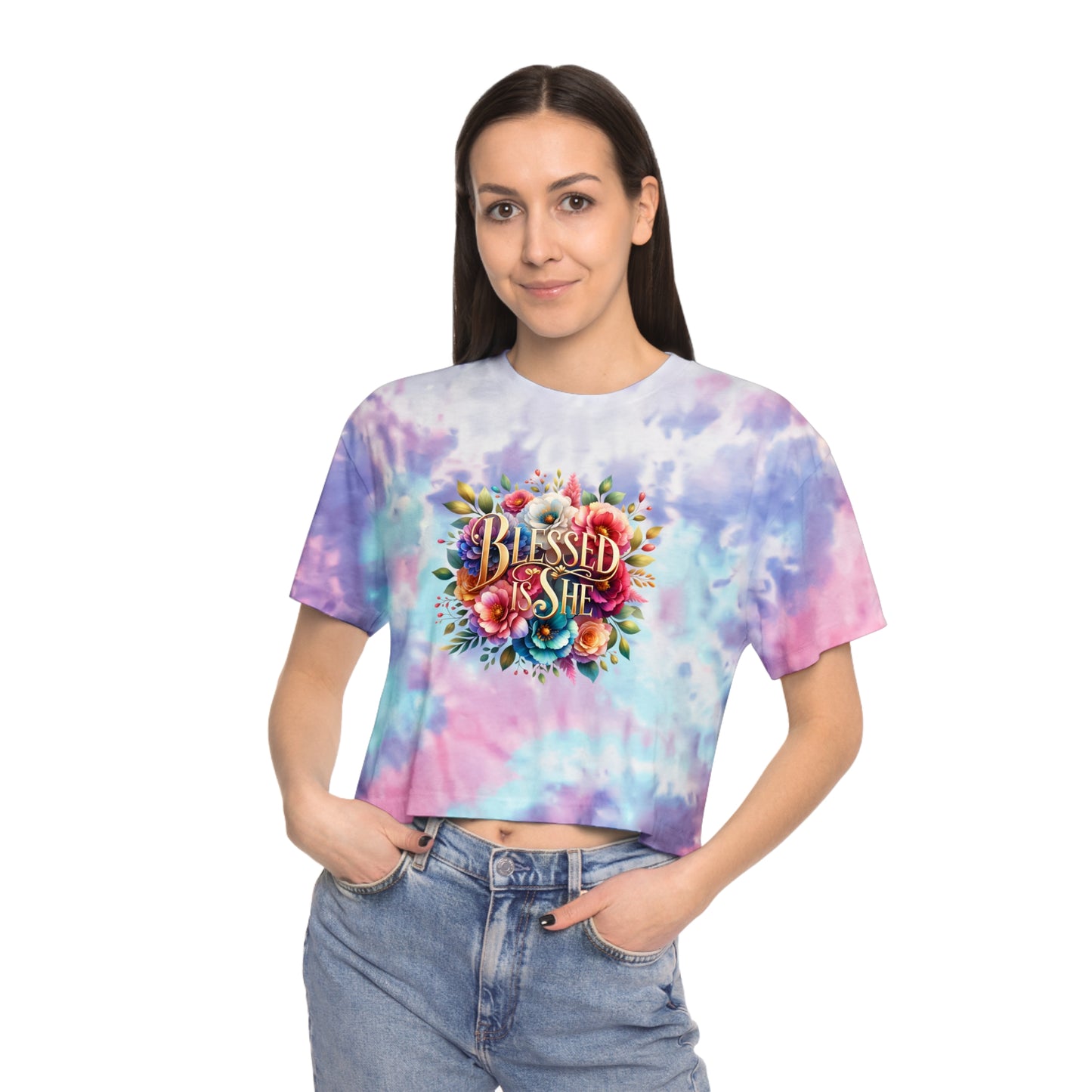 Blessed Is She Women's Tie-Dye Crop Tee